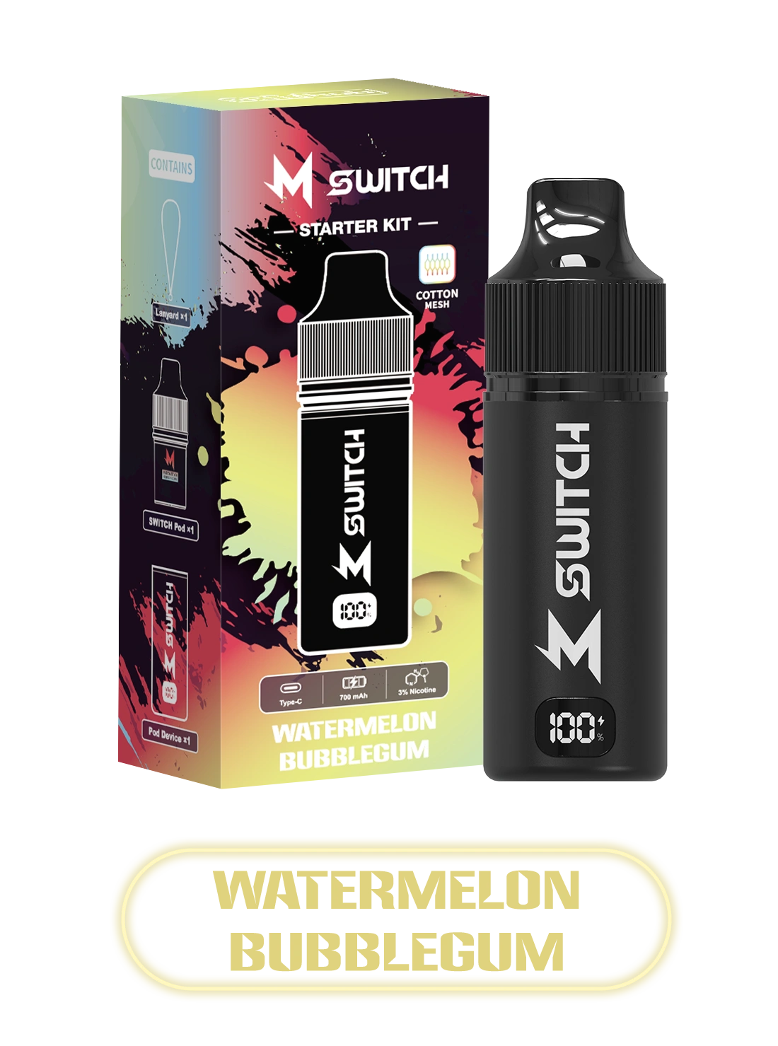 m switch with watermelon bubblegum flavored e-liquid