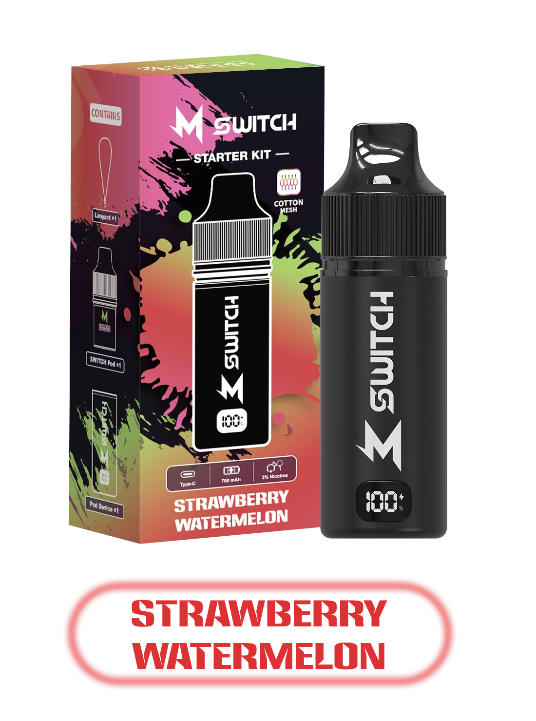 m switch with strawberry watermelon flavored e-liquid
